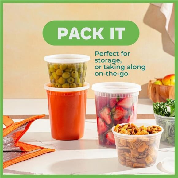 Food Containers with 54 Lids -(48 Sets) 24-32 Oz Quart Size & 24-16 Oz Pint Size - Picture 6 of 7